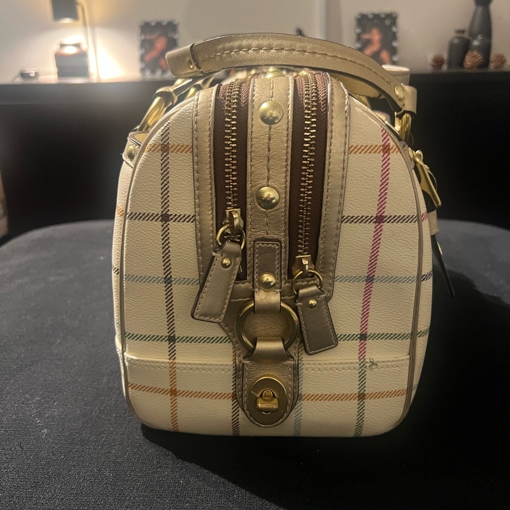 Coach XL Heritage Stripe Tattersal Double Zip Boston Satchel - Picture 4 of 11